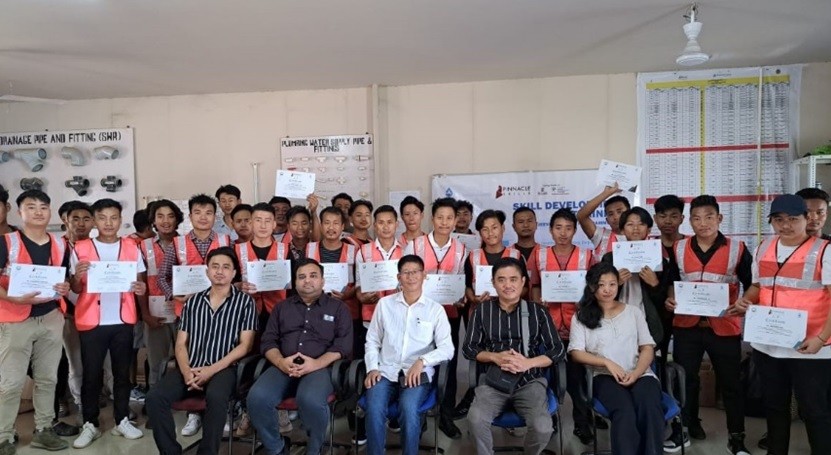 Trainees with others during the JJM residential training on pipe fitter which concluded at Sovima Training centre, Dimapur on April 6.